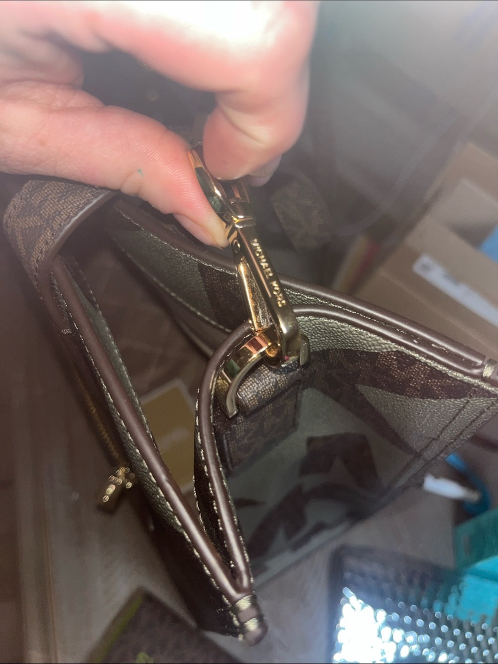 Michael Kors Olive & Brown MK Monogram Tote! Super adorable 🥰 used once! Clean! - Picture 5 of 7